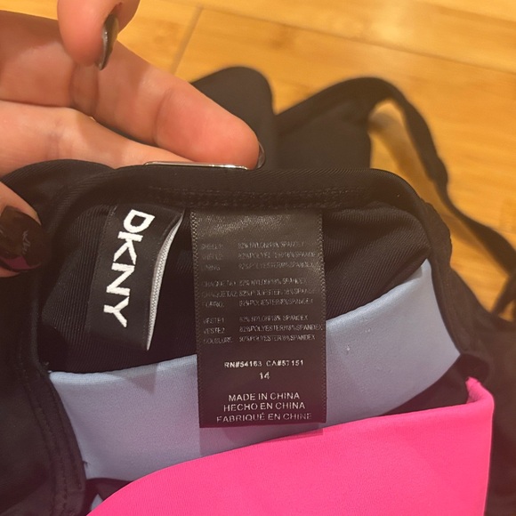 DKNY Black One-Piece Swimsuit with Pink, Yellow, and Blue Stripes - Picture 5 of 5